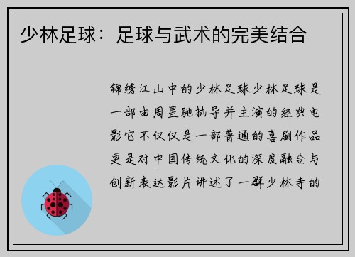 少林足球：足球与武术的完美结合