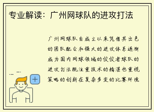 专业解读：广州网球队的进攻打法