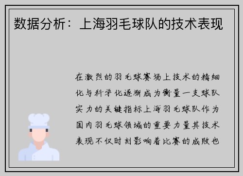 数据分析：上海羽毛球队的技术表现